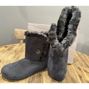 Bearpaw Shantelle Boots Hickory Dark Gray Furry Women's 9M Slip on New Box